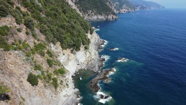 Europe, Italy , Liguria - vineyards with terraces on the rock overlooking the sea -the famous walk "Passeggiata dell'amore" from Monterosso to Riomaggiore - hiking  in the Cinque Terre Unesco Heritage