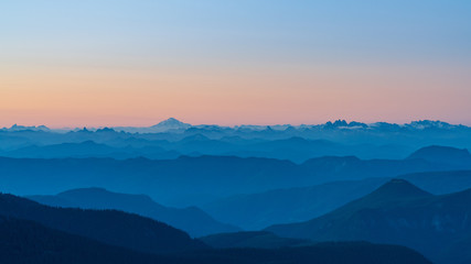Fototapeta na wymiar Sunset Towards Mount Baker From Freemont Lookout, Mount Rainier National Park