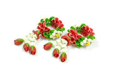 Two of Thai Jasmine garland on white background, Thai Tradition Style, Isolated.