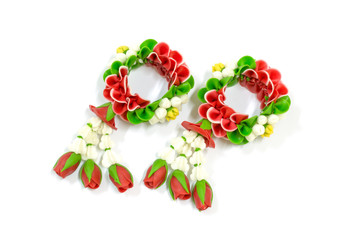 Two of Thai Jasmine garland on white background, Thai Tradition Style, Isolated.