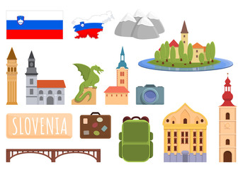 Slovenia icons set. Cartoon set of Slovenia vector icons for web design