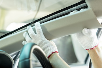 Remove car a-pillar trim for wiring car front camera video recorder.