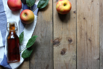 homemade apple cider vinegar. Flat lay concept.