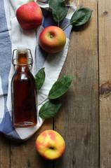 homemade apple cider vinegar. Flat lay concept.