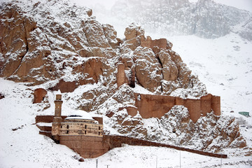 Old castle near Dogubayazit in winter, Eastern Turkey