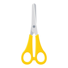 Scissor closed with yellow plastic handles. Flat icon. Vector illustration isolated on white background