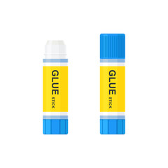 Glue stick with lid open and closed. Flat vector illustration isolated on background