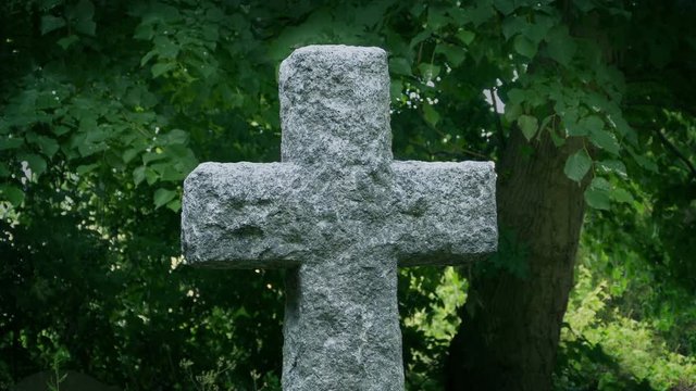 Cross Gravestone By The Trees