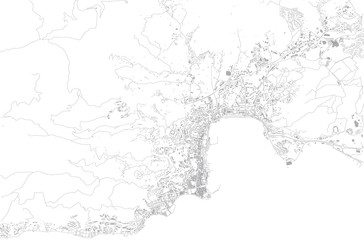 Map of Ajaccio, satellite view, city, Corsica, France. Street and building of the capital 