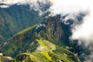 Hiking trail from Machu Picchu ruins to top of the mountain