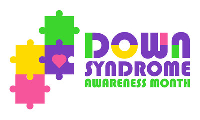 Down Syndrome Awareness Month is an annual designation observed in October. Poster, card, banner, background design. 