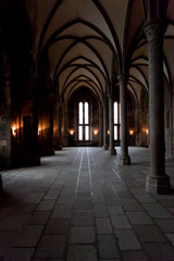 Medieval abbey cathedral fortress inside with chapel