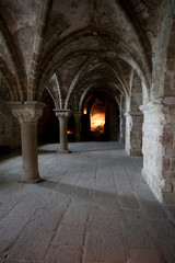 Obraz premium Medieval abbey cathedral fortress inside with chapel