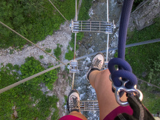 Walk on the Tibetan bridge in Claviere Piedmont Italy