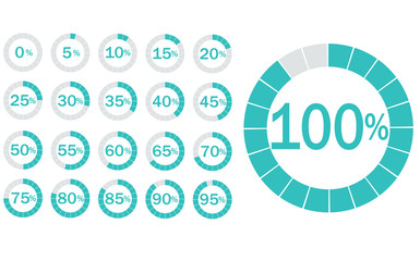 Various percentages circle set. vector