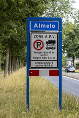 ALMELO, NEPAL - Aug 06, 2020: Dutch traffic city limit sign