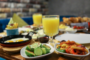 orange juice on breakfast table