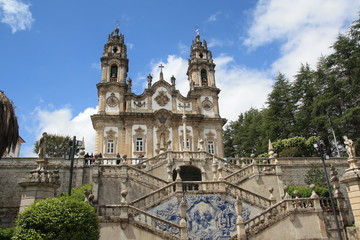 Fototapeta na wymiar Azulejo decorated stairway to the Sanctuary of Our Lady of Remedios in Lamego - Portugal