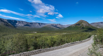 A picturesque view of the mountain valley of the Maly Vudyavr lake.