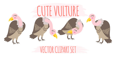 cute vulture animal cartoon vector element set