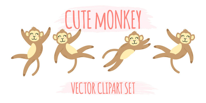 cute monkey animal cartoon vector element set