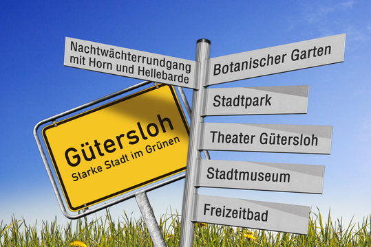 Schilder, G&uuml;tersloh, starke Stadt im Gr&uuml;nen,
