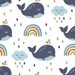 Poster seamless pattern with baby whale, rainbow and cloud -  vector illustration, eps © nataka