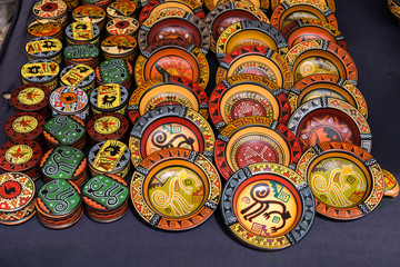 Colorful pottery, craft market of Pisac, near Cusco, Peru
