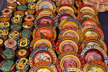 Colorful pottery, craft market of Pisac, near Cusco, Peru - obrazy, fototapety, plakaty