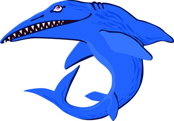Obraz premium Cute Ichthyosaur swimming. Dinosaur life. Vector illustration of prehistoric character in flat cartoon style. Funny orange Ichthyosaurus. Element for design.