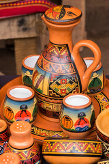 Colorful pottery, craft market of Pisac, near Cusco, Peru