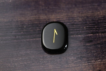 Divination runes made of natural obsidian with gold font