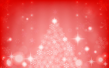 キラキラ輝く雪の結晶のクリスマスツリーとオーロラ、飾り付き