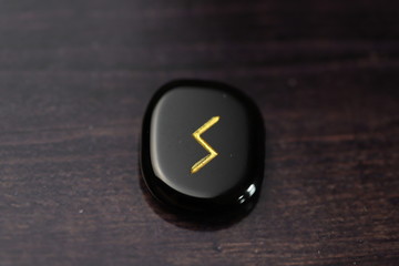 Divination runes made of natural obsidian with gold font