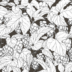 hop leaves and cones, seamless vector illustration