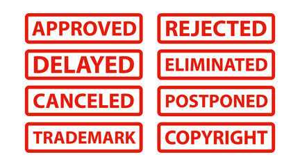 Web elements vectors, approved stamp, rejected stamp, delayed, eliminated, canceled, postponed, trademark, copyright red signs - obrazy, fototapety, plakaty