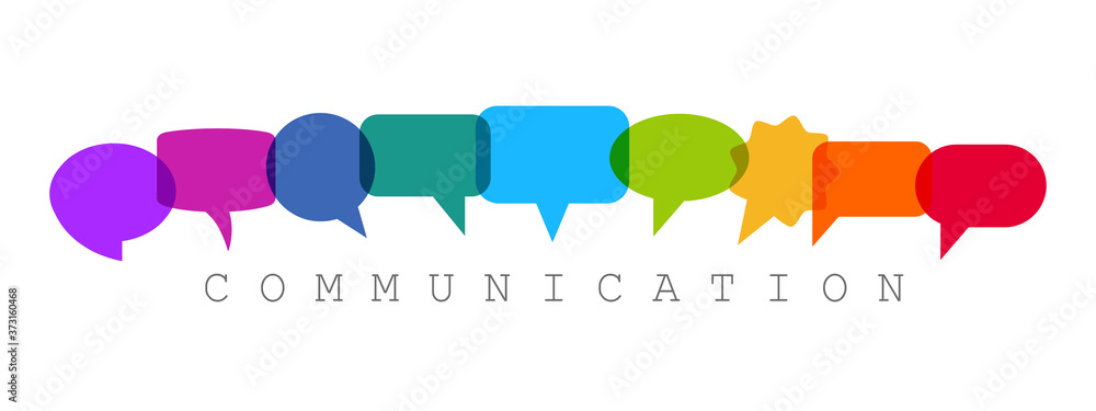 Poster set of colored speech bubble communication concept, chat sign - stock vector