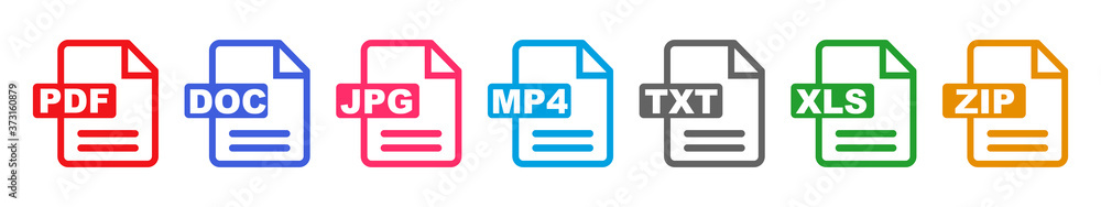 Aufkleber Symbol set  file formats, file extensions diverse icons set isolated - vector