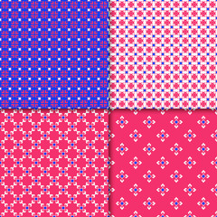 Fototapeta premium Set of 4 simple seamless pattern for home textile. Texture designs can be used for backgrounds, motifs, textile, wallpapers, fabrics, gift wrapping, templates. Design Paper For Scrapbook. Vector.