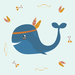 Naklejka premium Charming baby whale, Vector illustration in flat style for wrapping paper, Wallpaper, fabric printing. Clipart
