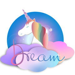 White vector unicorn. Nursery unicorns illustration. Princess rainbow unicorns poster. Trendy cartoon horse.