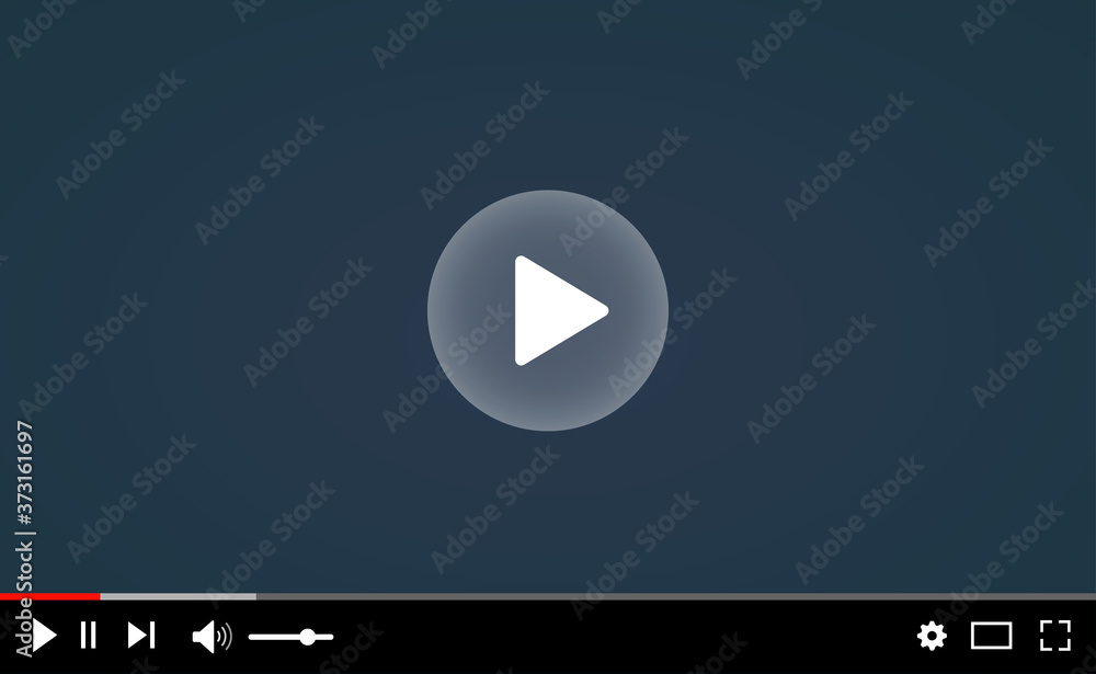 Poster Desktop web video player. Multimedia player social media, play video online window with navigation icons, modern social media video player interface template for web and mobile apps