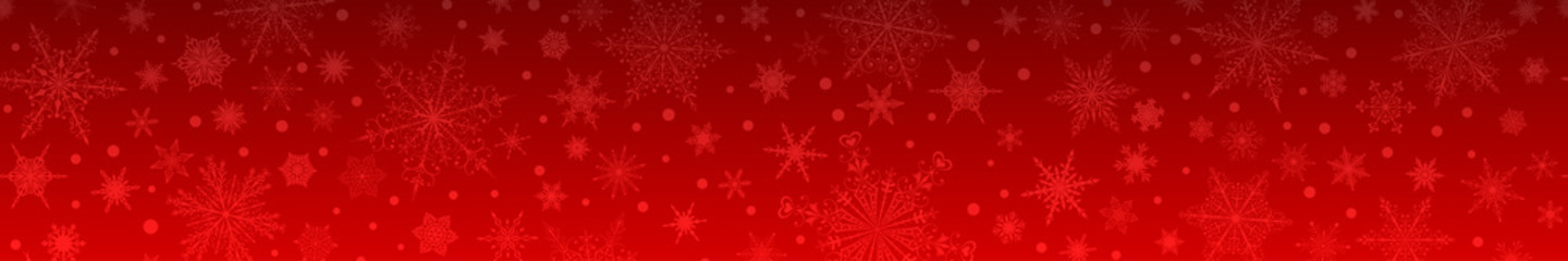 Naklejka na ściany i meble Christmas banner of various snowflakes, in red colors