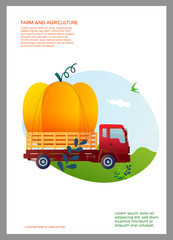 Harvest Truck with Pumpkin. Thanksgiving greeting card. Vector Illustration. Template for a poster, annual report.