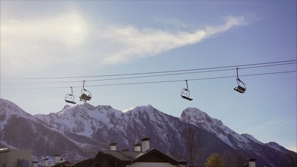 Drag lift. mountain lift background, cable car. Lifts on the background of mountains.