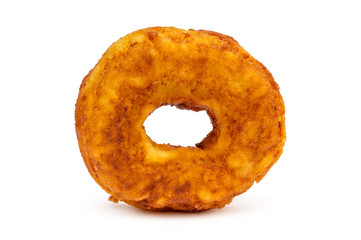 Fried donut on white background.