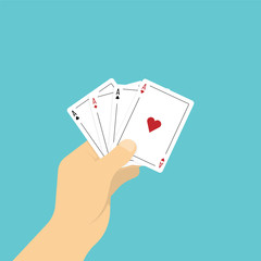 Four aces playing cards in hand. Vector illustration