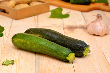 vegetables in the kitchen zucchini on a wooden table