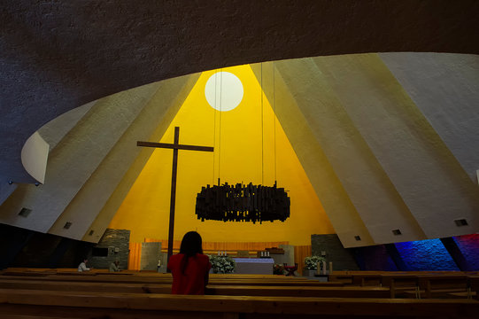 Lady at worship in catholic church;  Mexico City;  Mexico