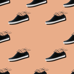 male shoe sneaker footwear seamless pattern. walking concept